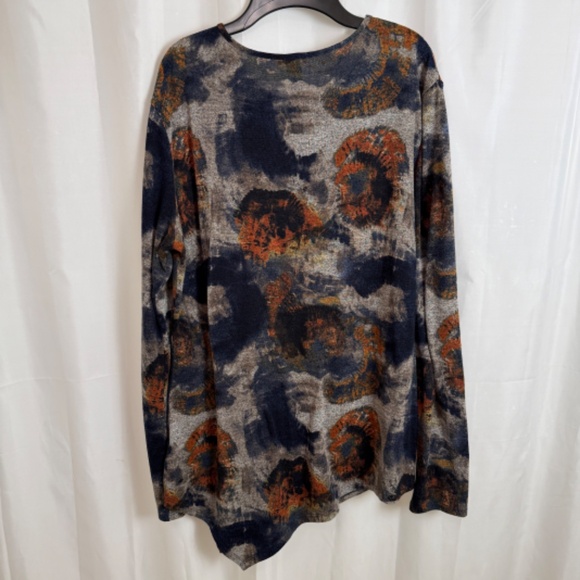 Royce Gray Navy Orange Abstract Print Sweater XL Asymmetrical Hem Made in Canada - Picture 3 of 8